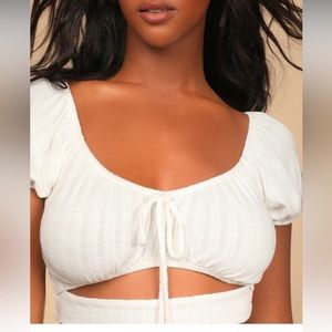 Cute and Cuddly Ivory Pointelle Cutout Crop Top